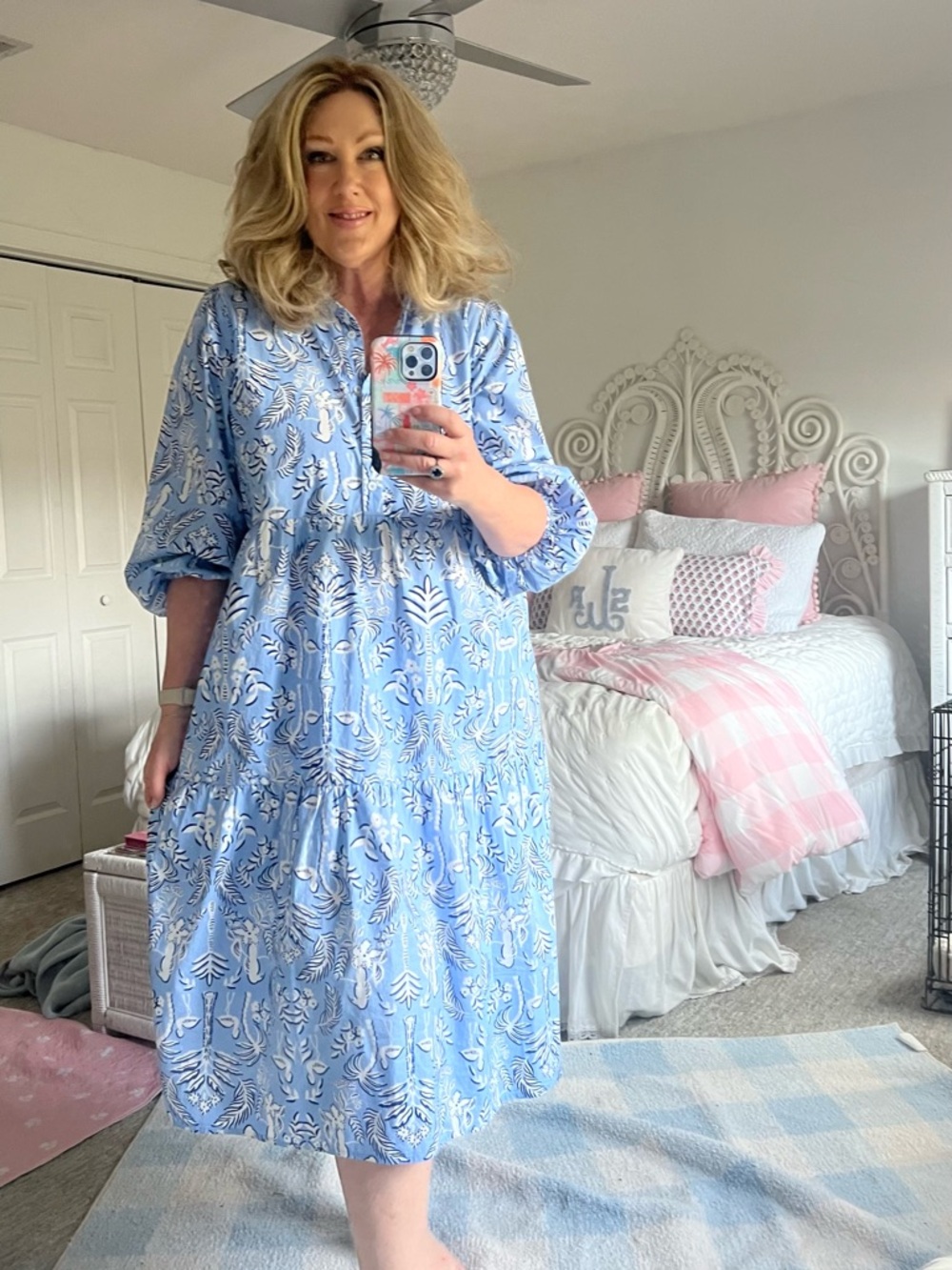 Mudpie Light Blue Floral Tiered Midi Dress-beach and tropical themed